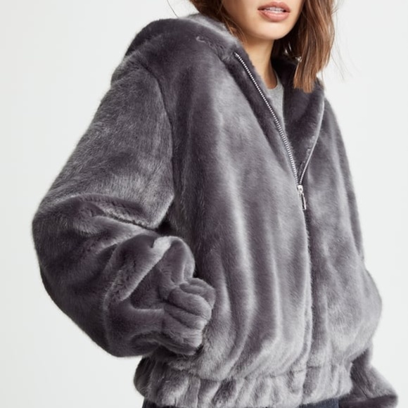 helmut lang hooded faux fur bomber jacket